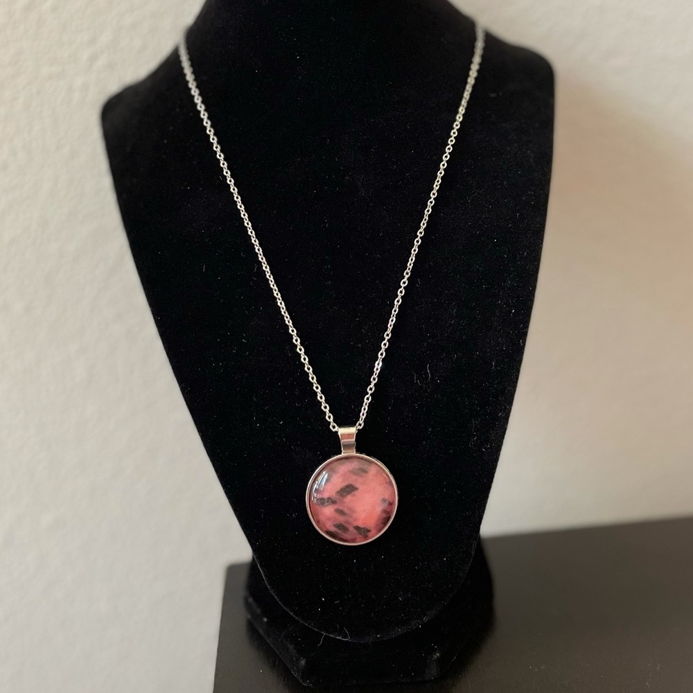 Pink and Black Glass Dome Necklace Handmade